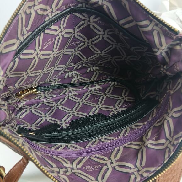 Perlina Women's Pebbled Leather Color Blocked Crossbody Purse Gold Hardware - Picture 7 of 7